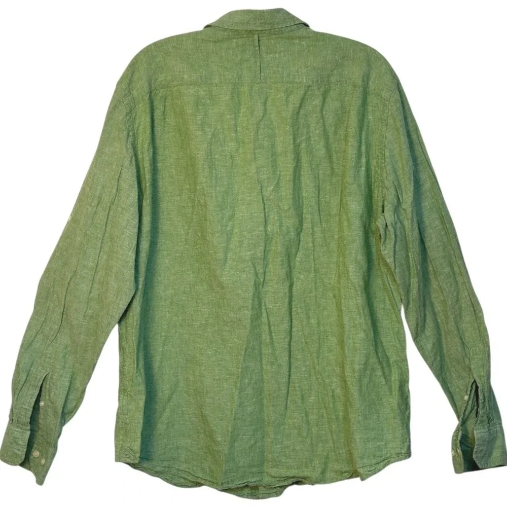 Banana Republic Button Up Shirt Linen Blend Long Sleeve‎ Resort Casual Green XL